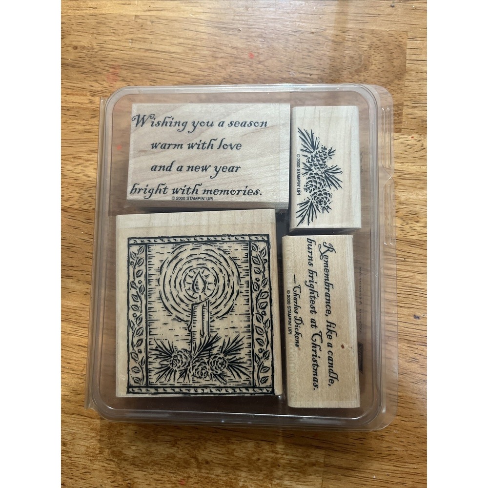 Stampin Up Warm Memories 4 Rubber Stamps Candle Wishing Love Pine Wood Block